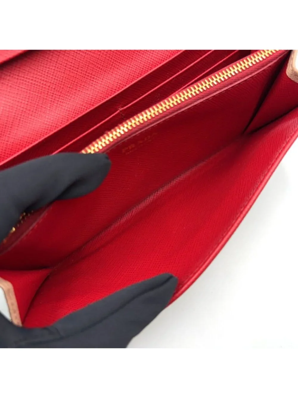 Prada Saffiano Metal Bifold Leather Pink Beige Wallet Gold